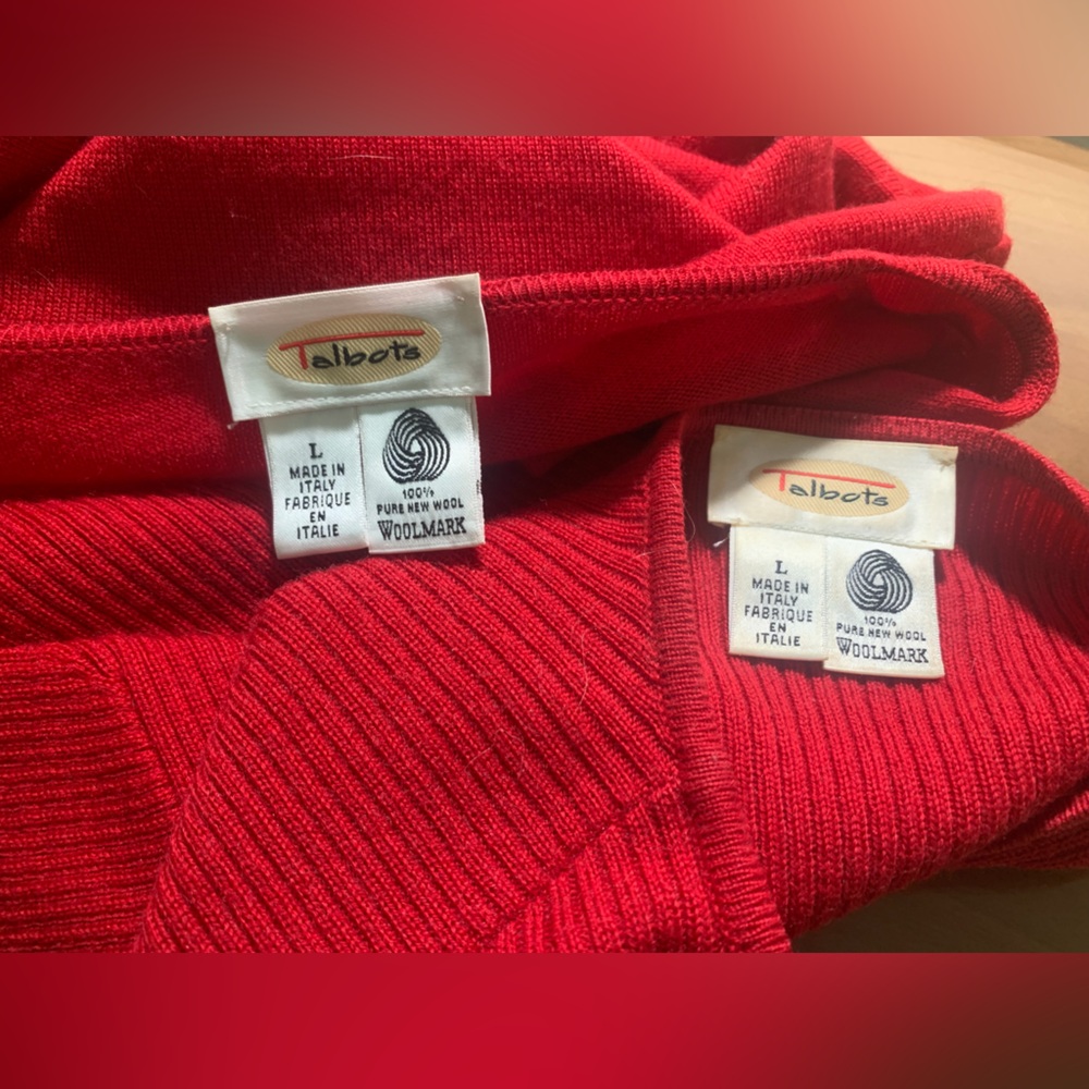 Talbots Vibrant Red Italian Wool Cardigan Sweater Set - Picture 7 of 8